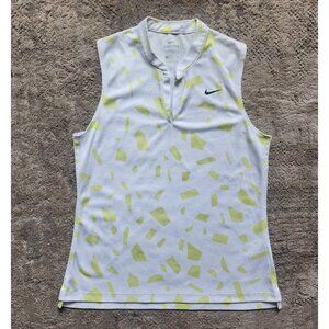 Nike Dri-Fit Shirt Women Small White Yellow Sleeveless Athletic Golf Tennis Top